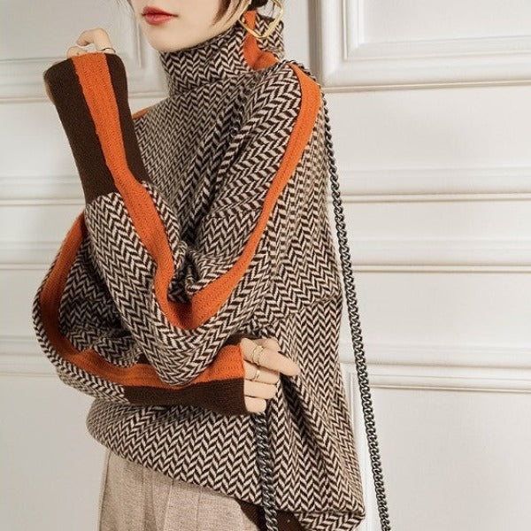 Malou™ | Maglione con Collo Alto e Righe Contrastanti da Donna