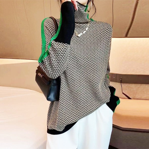 Malou™ | Maglione con Collo Alto e Righe Contrastanti da Donna