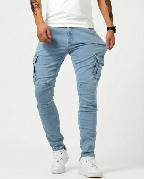 Duvan | Pantaloni Cargo Blu Navy Elasticizzati da Uomo